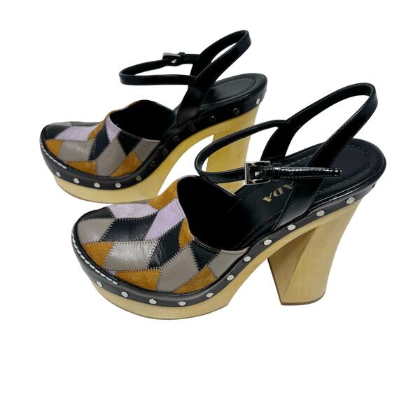 PRADA Patchwork Platform ChunkyWooden Pumps Heels S/S 2015 Runway Size EU 39 - Picture 5 of 8
